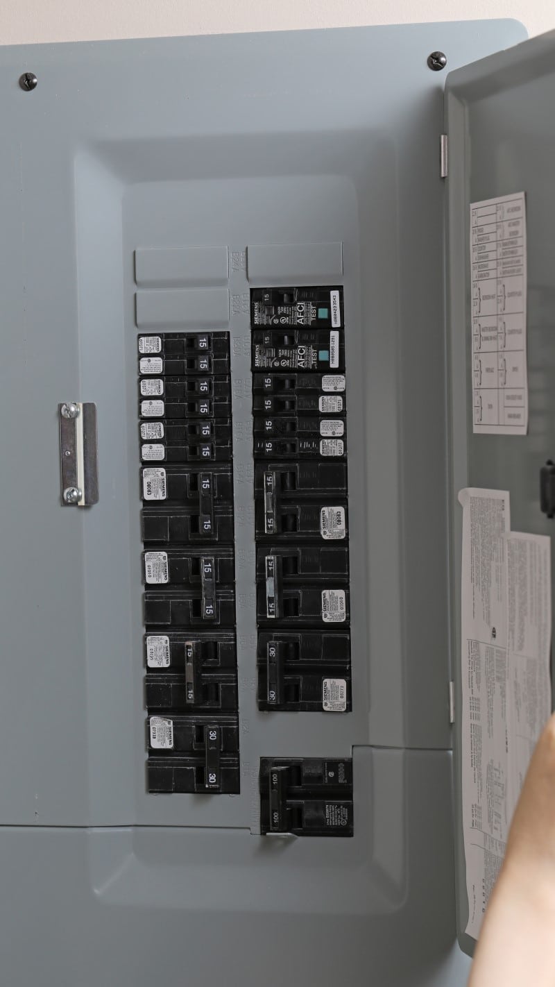 electrical panel with ac power breakers