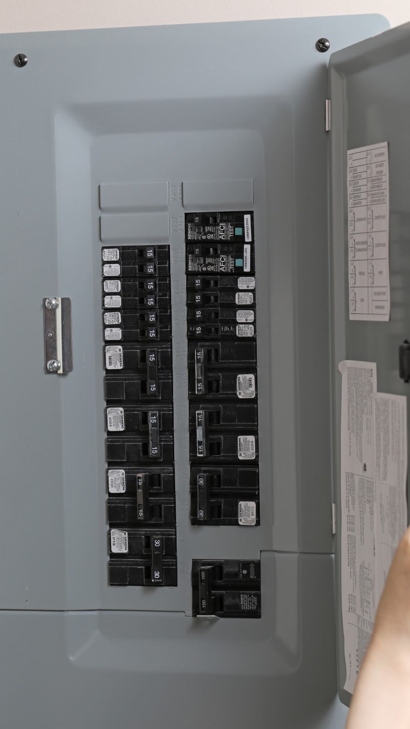 electrical panel with AC power breakers electrical panel with ac power breakers